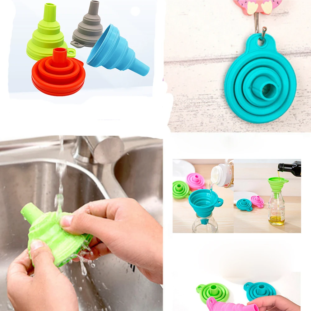 

3 pc Silicone Collapsible Foldable Funnel Household Kitchen Cooking Tools Portable Wine Mini Portable Oil Pot Funnel