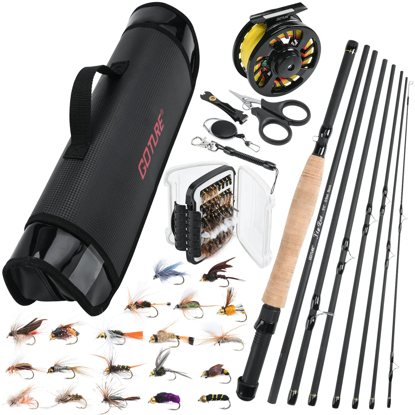 Goture 9FT 2.7M Fly Fishing Travel Rod Combo Set #56 Carbon Fiber