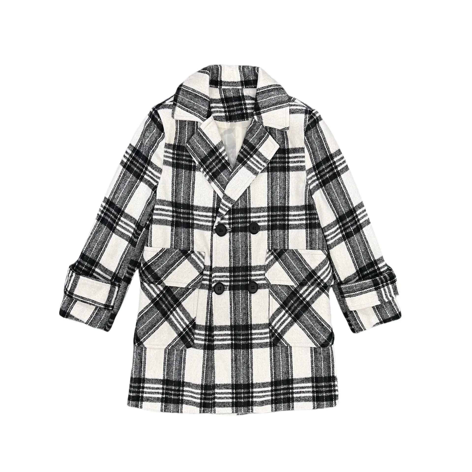 Kids Formal Windproof Outdoor Party Jacket Children Photography Woolen Coat Handsome Boys Plaid Winter Long Wool Coat