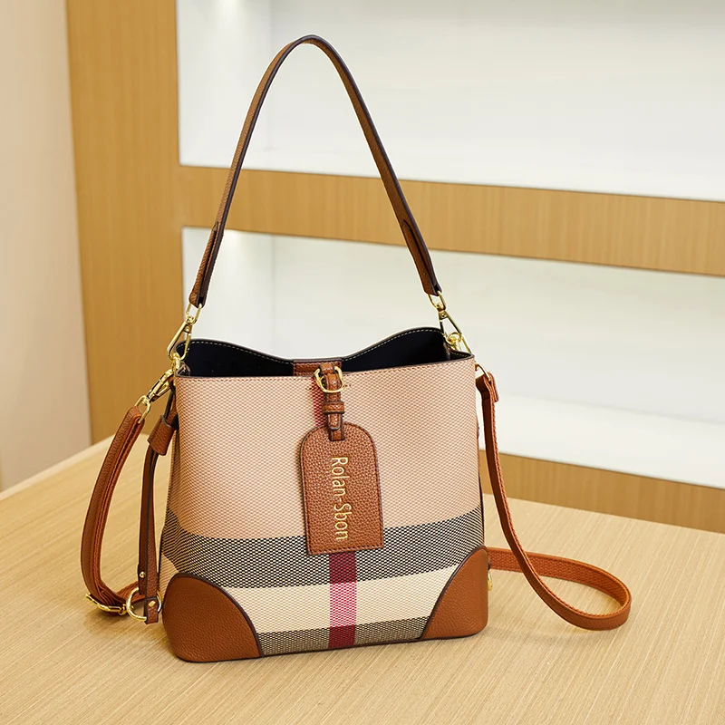 

Vintage Bucket Bag Large Capacity Handbag High-End Women's Handbag Fashion Color-Blocking Bucket Bag Single Shoulder Crossbody Bag--8578