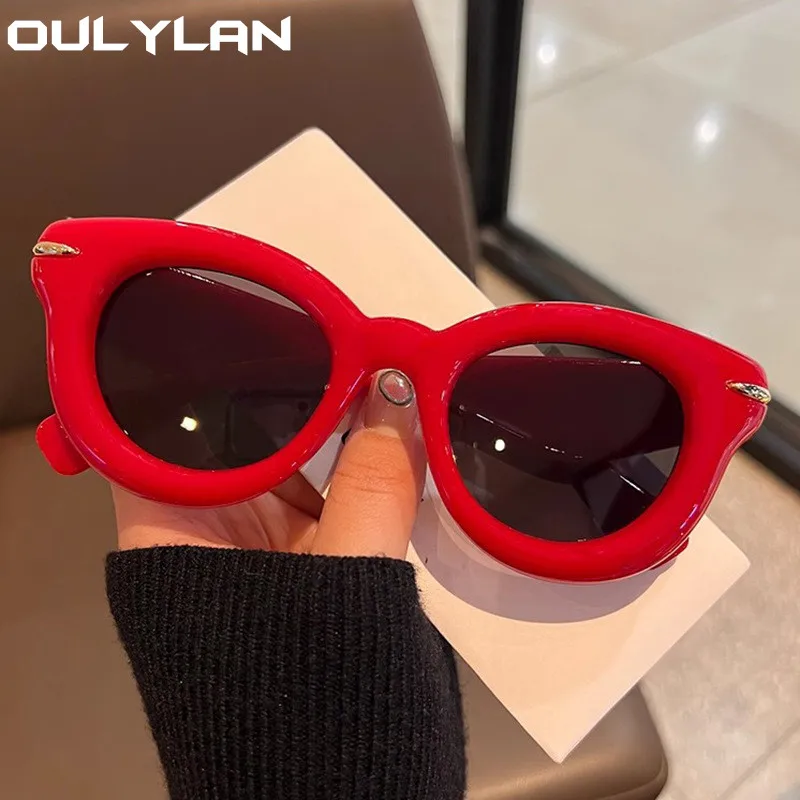 Oulylan 2024 Fashion Red Sunglasses for Women Trendy Round Sun Glasses Luxury Brand Designer Hip Hop Outdoor Eyewear UV400