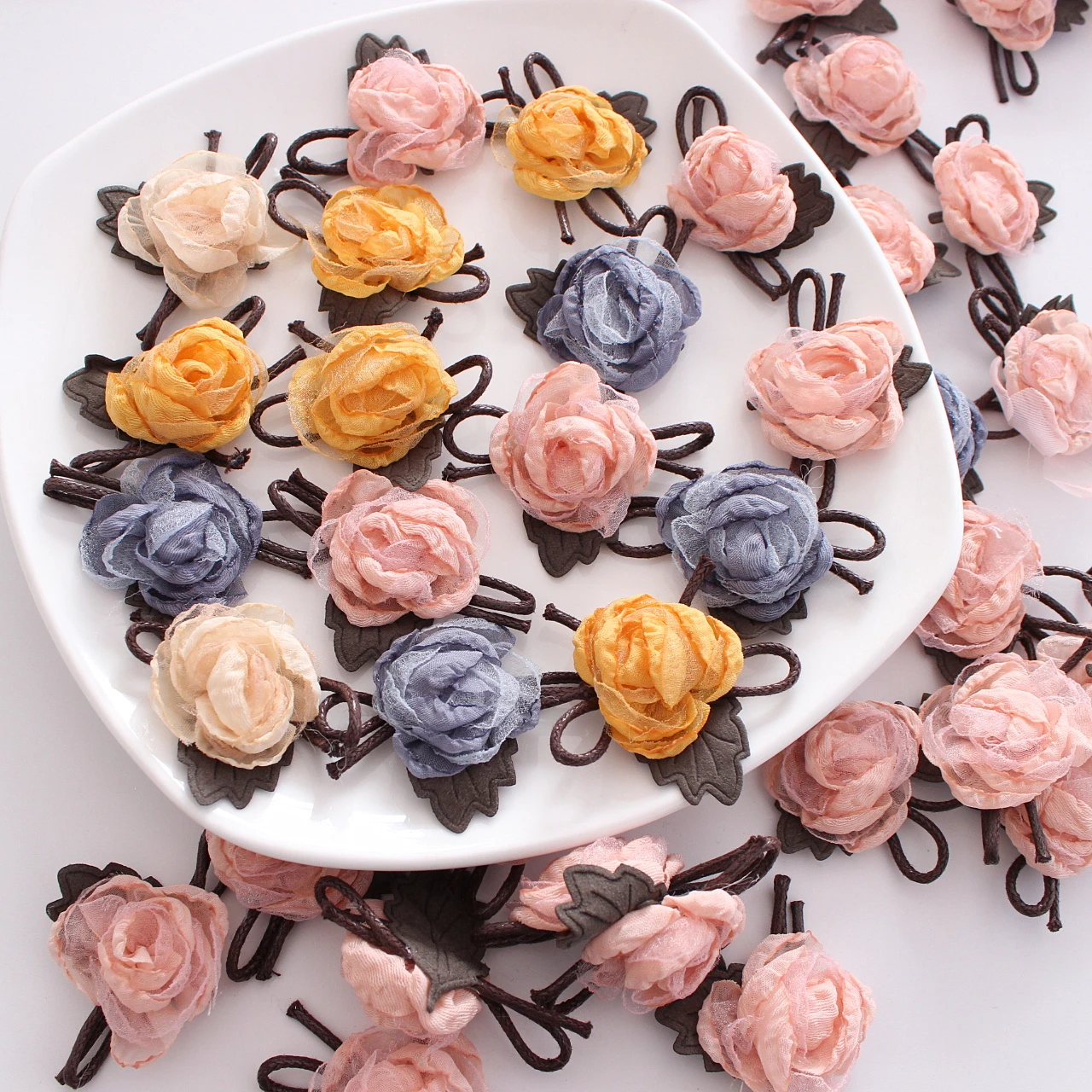 

10PCS Decoration Rose Artificial Craft Fabric Flowers For Hair Accessories Appliques Embellishments Rose Floral