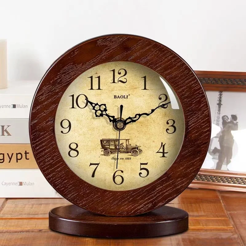 Retro Creative Antique Table Clock Living Room European Wood Silent Clock Bedroom Night table Office Desktop Home Decoration