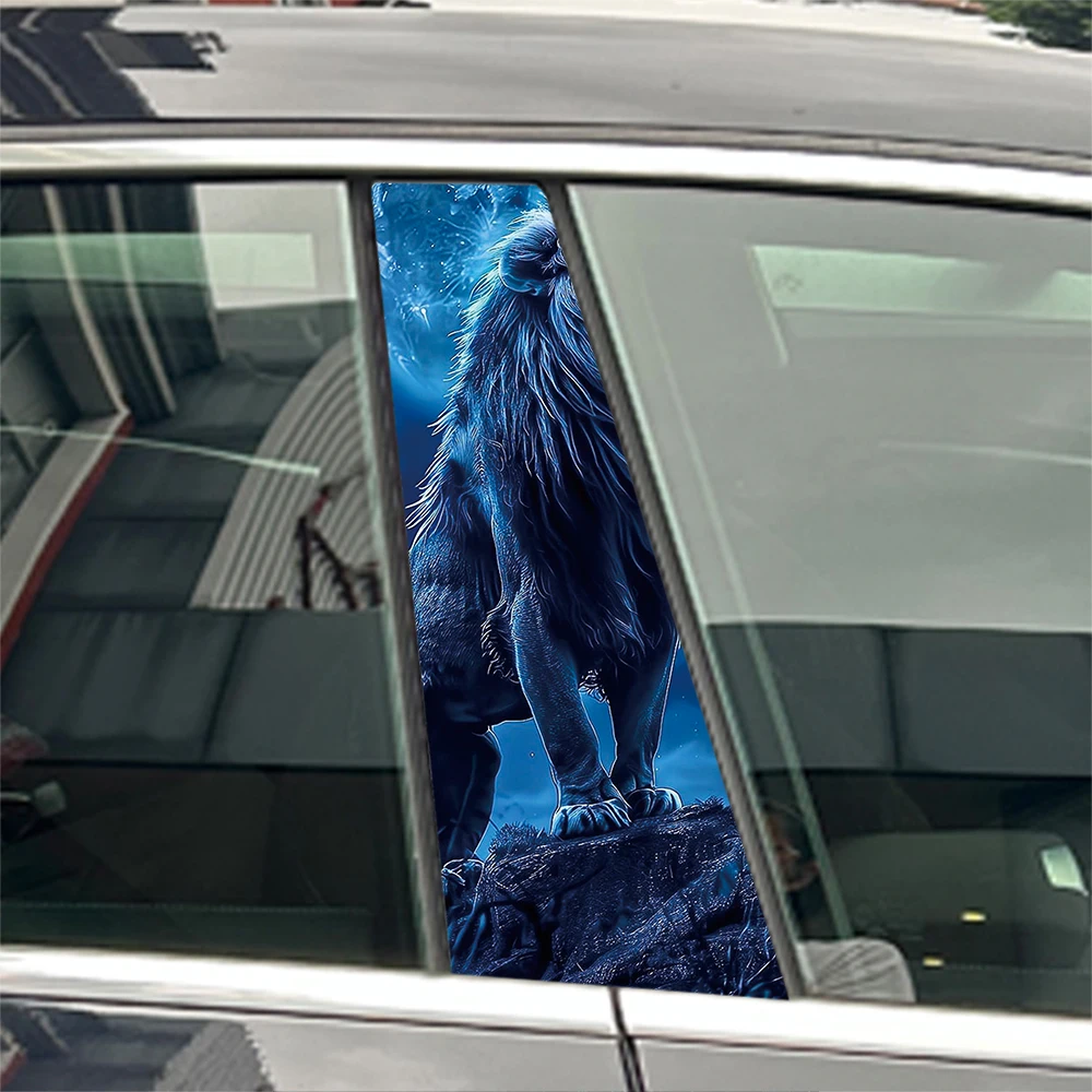 2Pcs/set Blue Full Moon Lion Car Center Pillar Sticker AUTO B-Pillar Door B Pillar Decals Center Column Protective Film  Decals