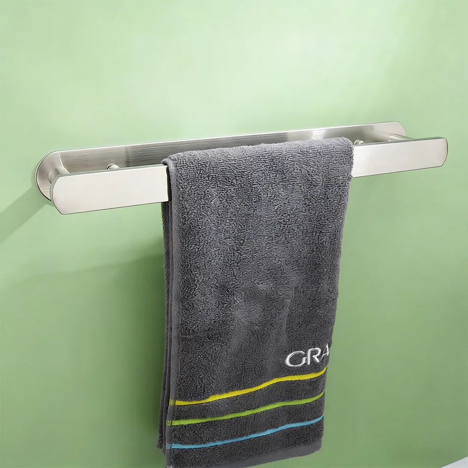 

Brushed Towel Holder Adhesive 40CM Stainless Steel Black Wall Mounted Bathroom Lavatory Stand Bath Towel Bar Rail Rack Shelf