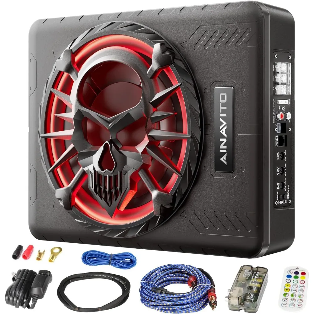 

10" Slim Under Seat Subwoofers for Car/Truck/SUV | Powered subwoofer car Audio| Built-in Amplifier | Remote Control | Built-in L