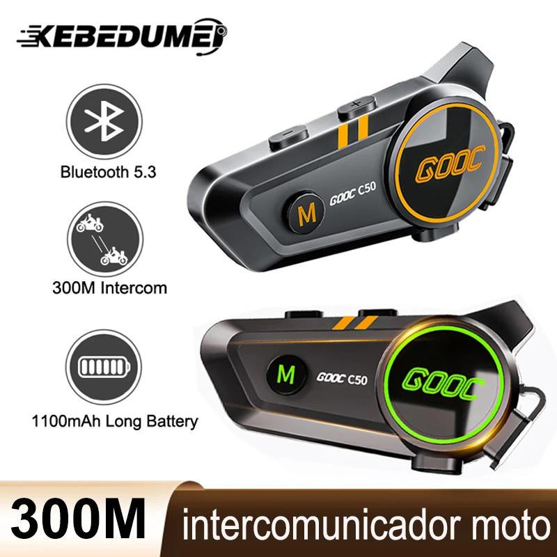 

1/2x Bluetooth Motorcycle Intercom Helmet Headset BT5.3 Wireless Interphone Waterproof 300m Intercomunicador Speaker Earphone