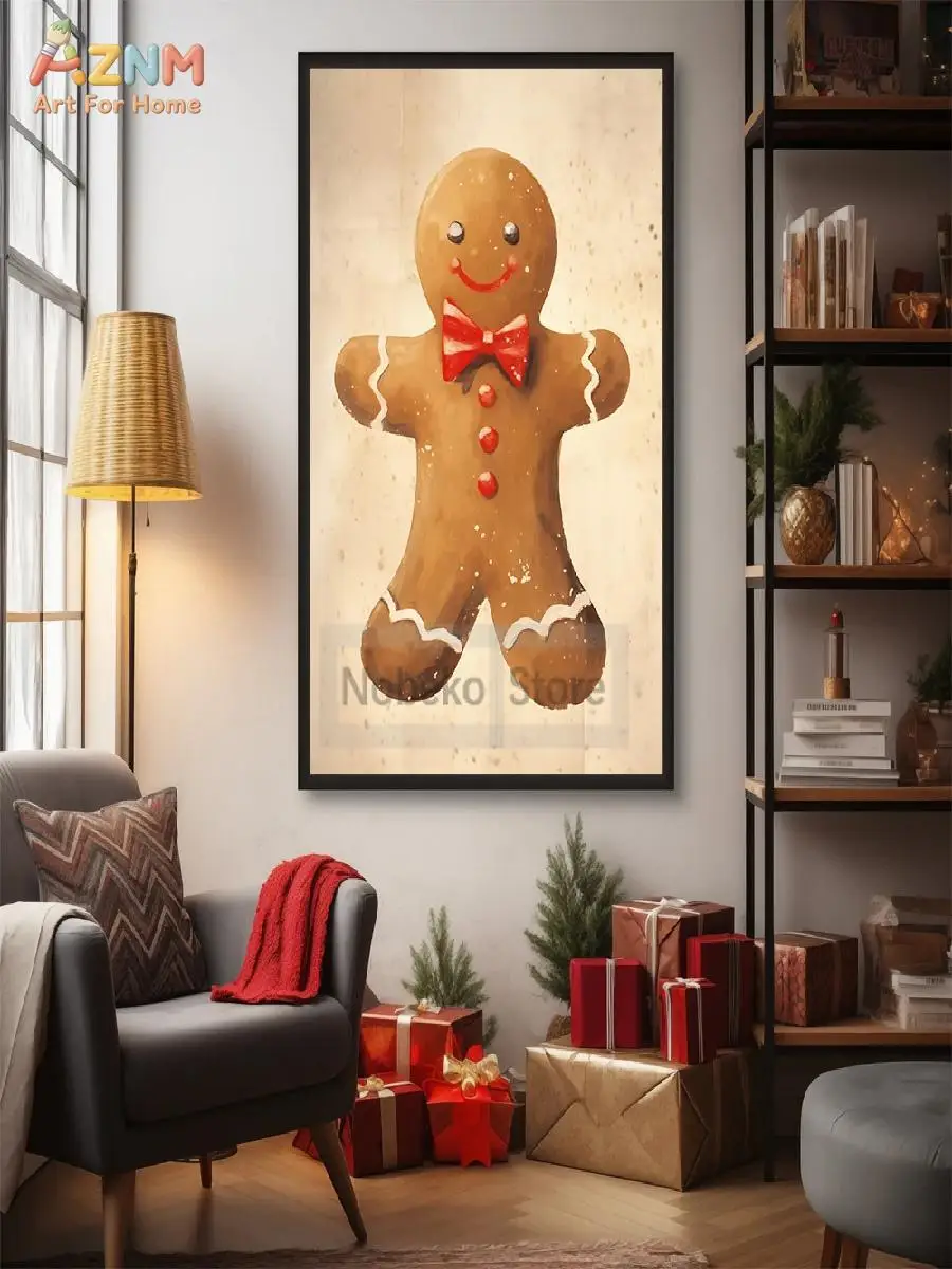 AZNM Vintage Christmas Nutcracker Gingerbread Man Canvas Wall Art Retro Xmas Holiday Poster Home Farmhouse Decor Unframed Painti