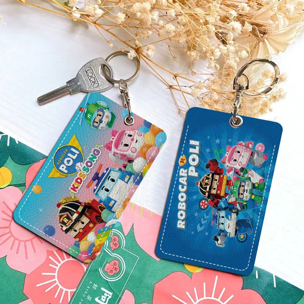 R-Robocar P-Polis LOGo 1 قطعة بولي Leather حامل بطاقة جلدية المفاتيح حلقة رئيسية قفل الباب الوصول العلامات حافظة بطاقات الهوية بطاقة المفاتيح #2
