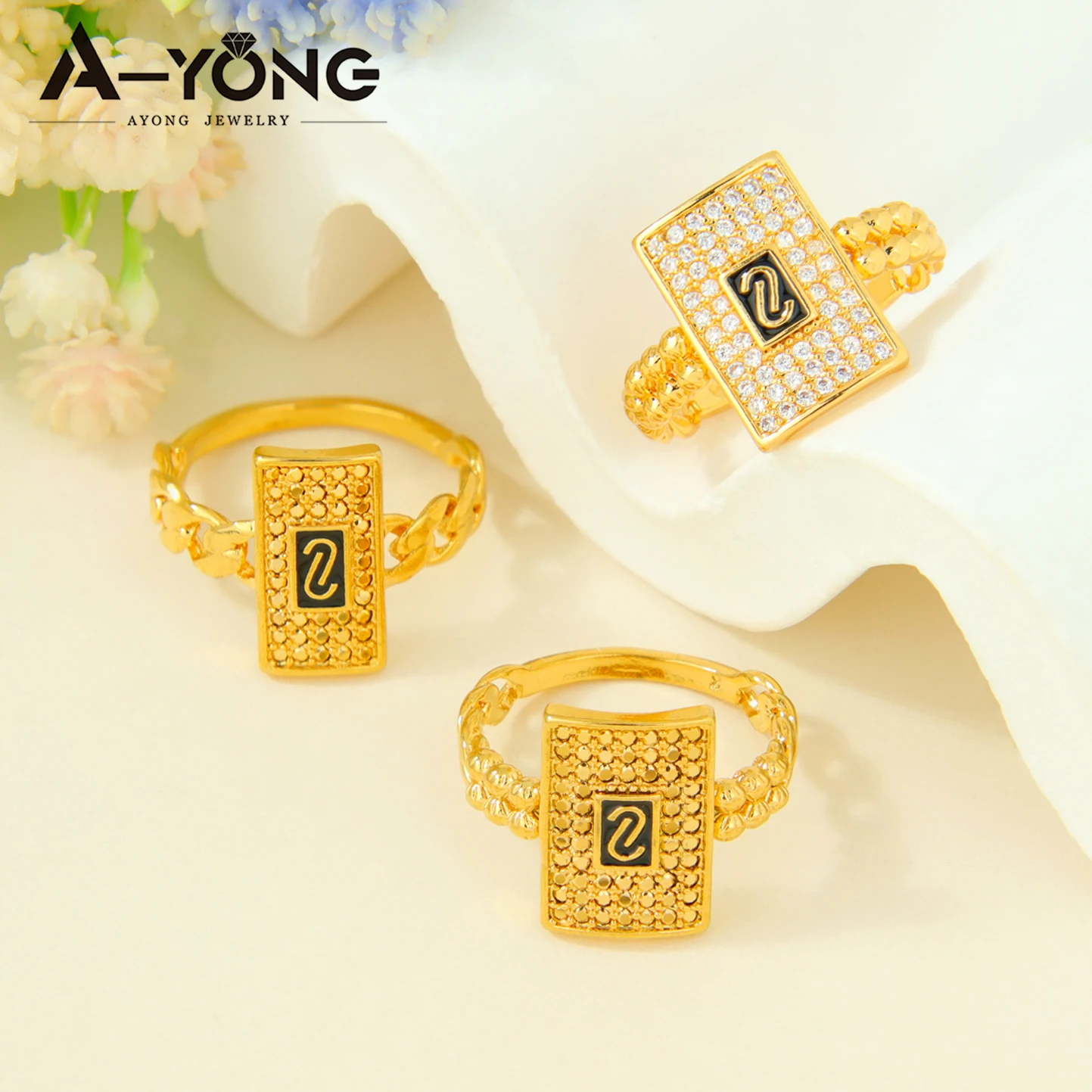 Luxuriöse Zirkonia-Monaco-Ringe, 21k vergoldet, italienischer, unregelmäßiger, cooler Hip-Hop-Ring, Dubai, für Damen, Event, Party, hypoallergener Schmuck – Detail 7