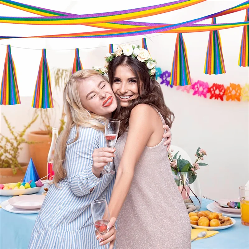 ABRB-크레이프 종이 스트리머 12 롤 다채로운 크레이프 롤 각 길이 32.8 피트 길이 레인보우 스트리머 종이 장식