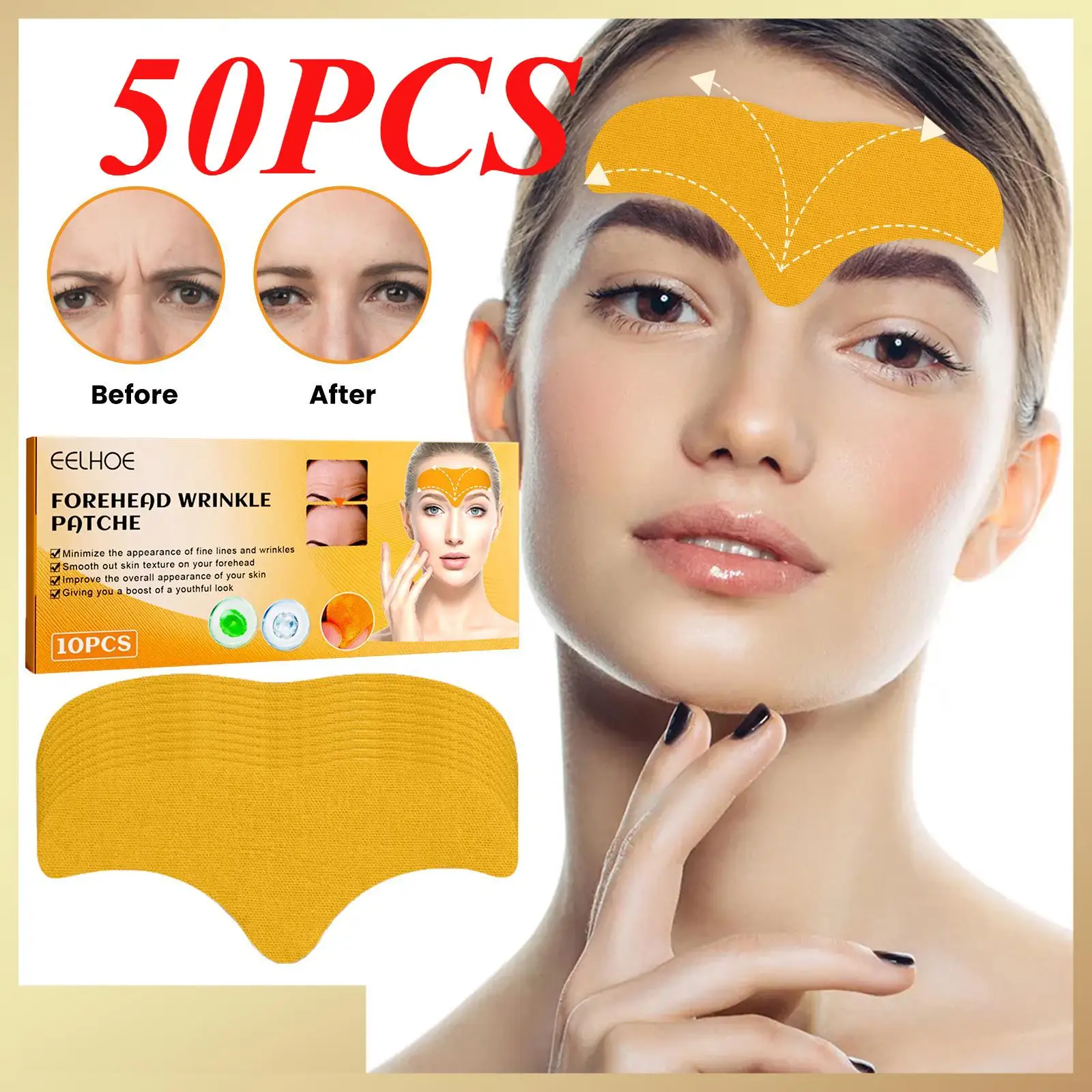 

50pcs Collagen Forehead Wrinkle Patches Face Mask Head Lines Remover Masks Lifting Anti-Aging Forehead Line Removal Gel Patch