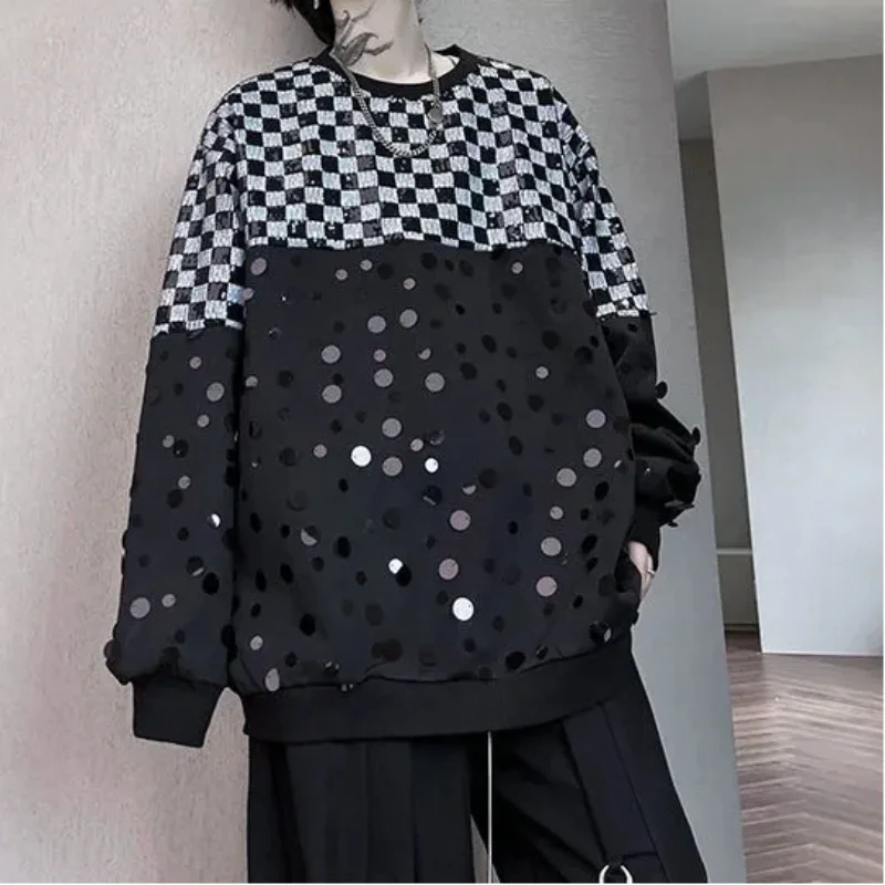 

Мужской новый стильный пуловер с круглым вырезом и блестками, толстовка на весну и осень, модный трендовый наряд, стильный дизайн, топ Sense