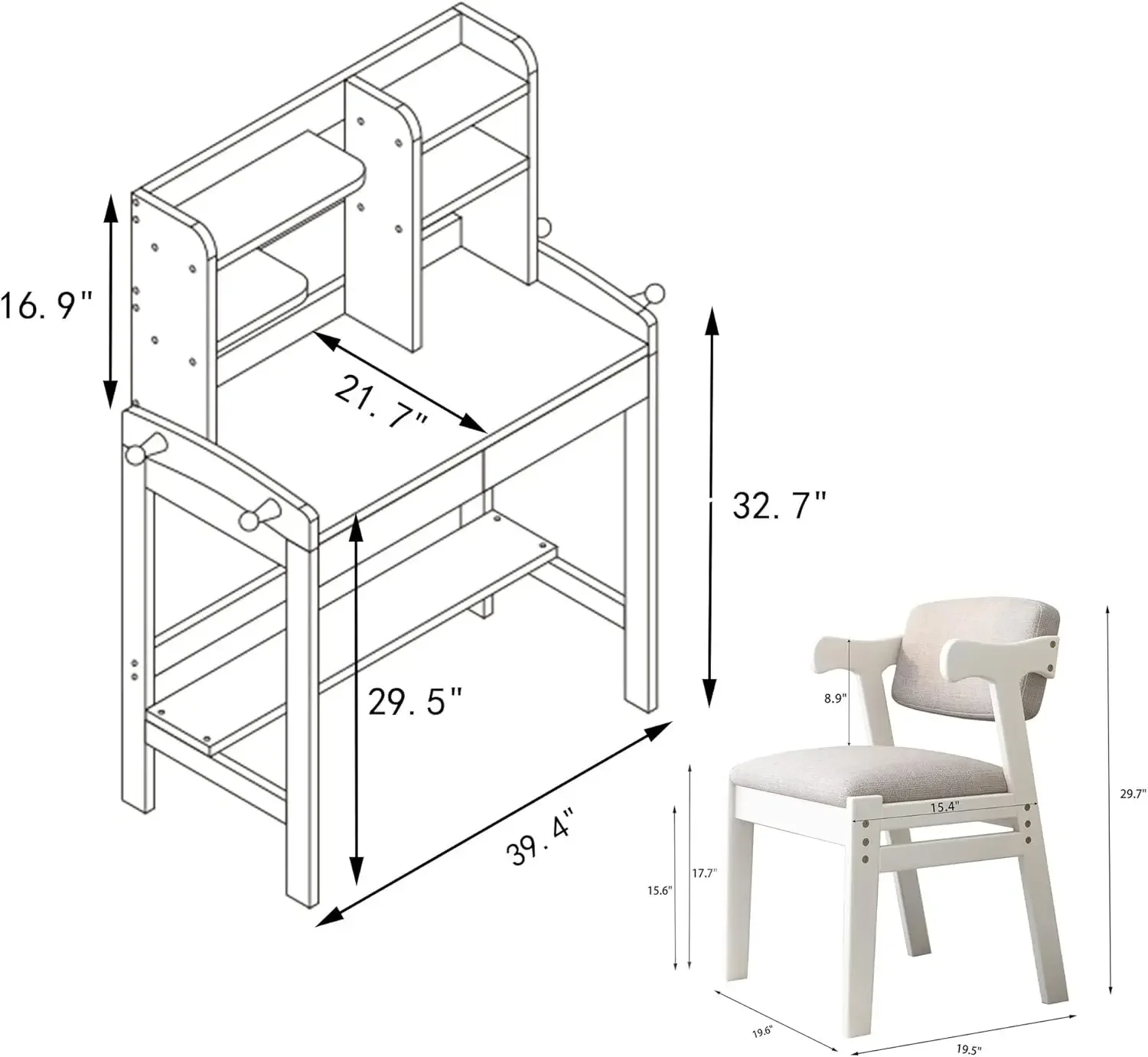 Kids Table Kids Desk and Chair Set with Drawer and Bookshelf Wooden Children’s Media Desk Student's Study Computer Workstation