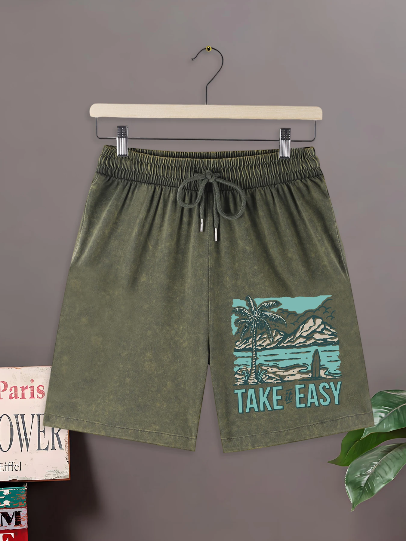 

Take It Easy Beach Coconut Trees Print Summer Casual Washed Short Pantsman Breathable Cotton Shorts All-Match Oversized Pants