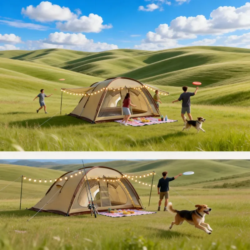 Large Tunnel Tent for Family Camping Outdoor, 1 Bedroom 1 Living Room, Waterproof Windproof Thickened Portable Cold Proof Tent