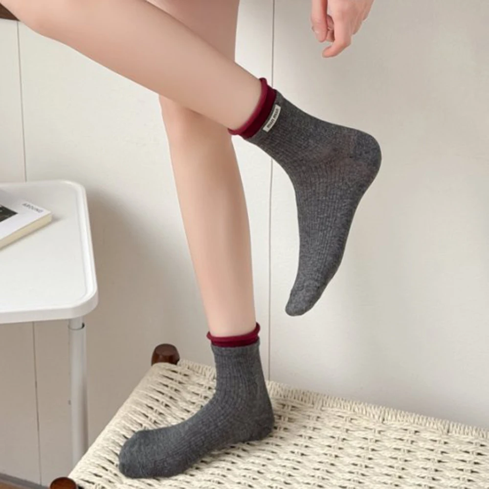 3 Pair Cloth Label Letters Women Socks Breathable Mesh Fashion Japanese Style Spring Summer FlounceTrim Brand Socks Middle Tube
