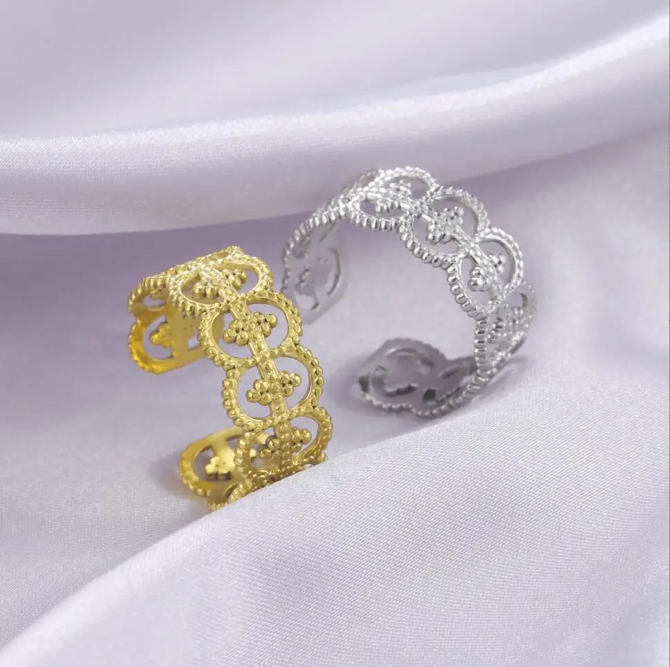 1PC Hollow Women's Rings Oval Three Ball Pagoda Adjustable Rings Fashion Stainless Steel Jewelry for Birthday Gifts F1279