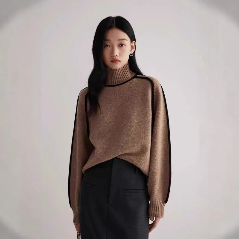 2026 moda maglione lavorato a maglia allentato pullover dolcevita da donna autunno inverno top casual a maniche lunghe Lady maglioni stile pigro