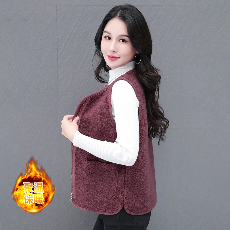 السيدات الخريف الشتاء جديد دافئ مقاومة البرد القطبية سترة صوف عادية تنوعا معطف بلا أكمام منتصف العمر الأم سترة دافئة #4