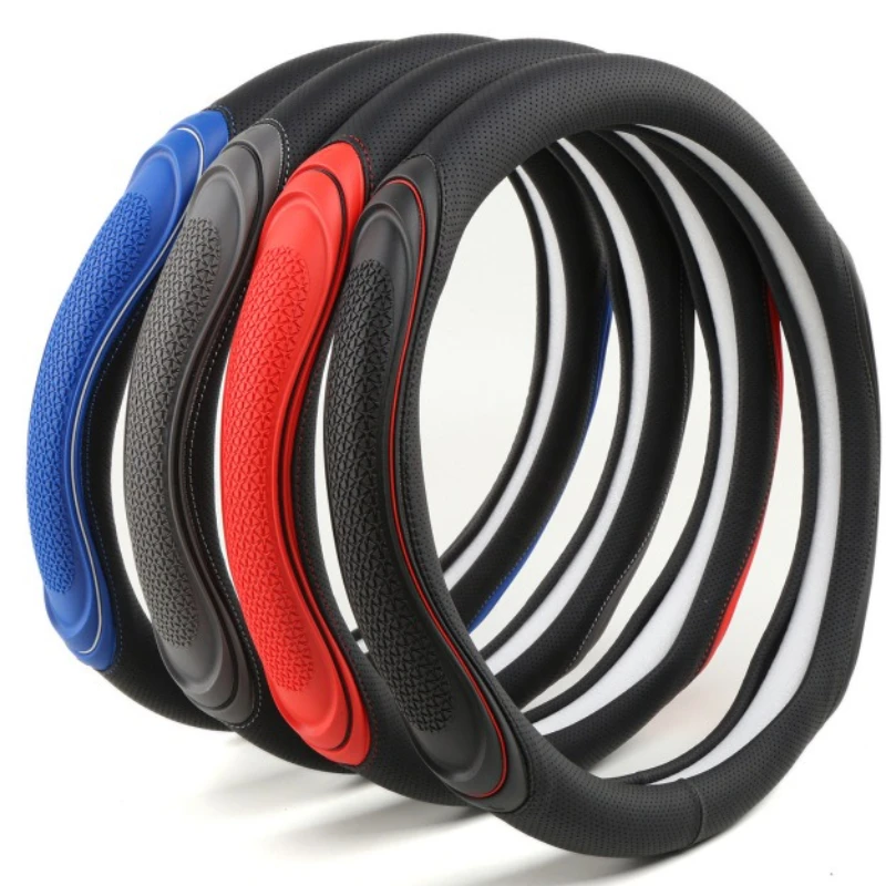 

Кожаный чехол на руль автомобиля, модный дизайн сращивания, вогнутая выпуклая массажная ручка, подходящая для всех сезонов