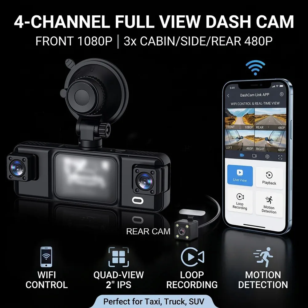 New High-Definition 360° Cam 1080P Side Black WiFi Mobile Connectivity Reversing For-Came For Motion Detection Replacement Parts
