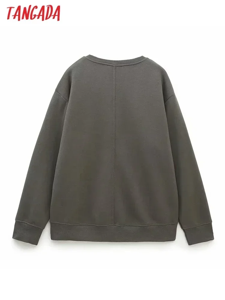 Tangada 2023 Women Bronze Fleece Sweatshirts Oversize Long Sleeve O Neck Loose Pullovers Female Tops 6H227