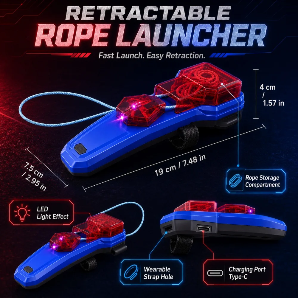 Rope Launcher Spider Web Shooting Toy Auto Retract Wrist Device Creative Battle Cosplay Gadget LED Light Gift view 2