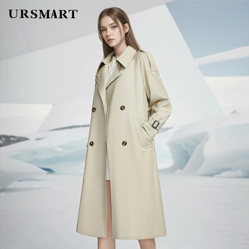 Custom Rainproof Women's Coat – Loose-Fit Long Double-Breasted Trench in Cotton