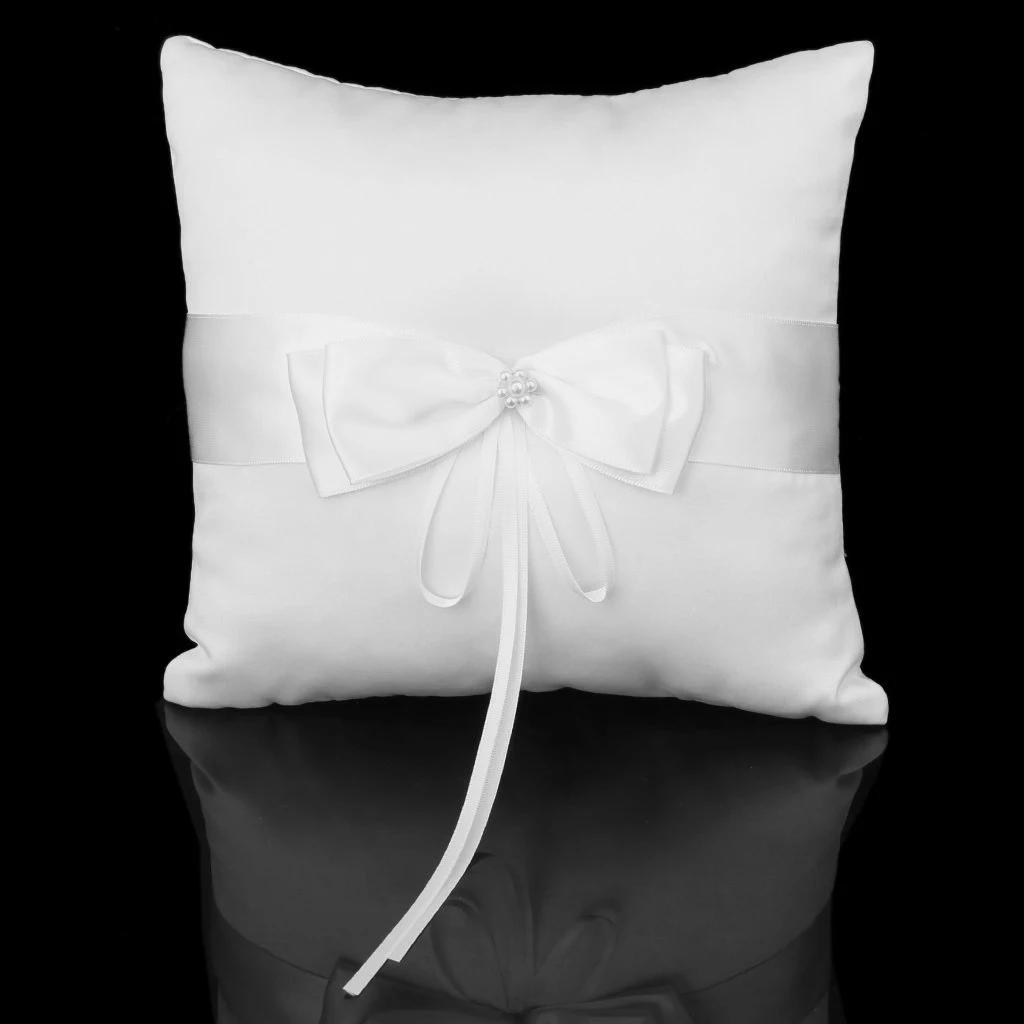 Ivory Faux Pearl Flower Wedding Party Pocket Ring Pillow Cushion 4inch x 4inch