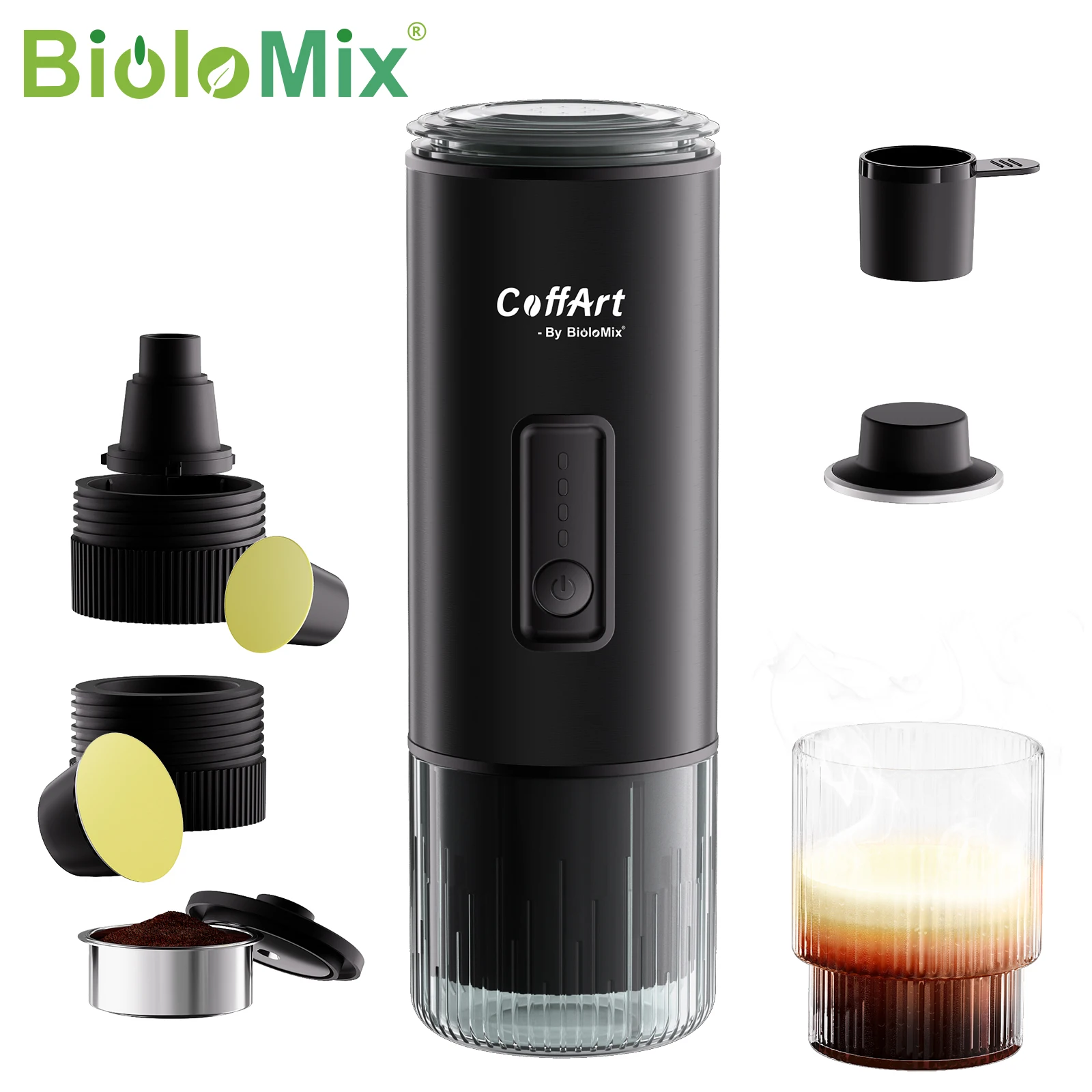 BioloMix Portable Coffee Maker 3-in-1 USB/12V Travel Espresso