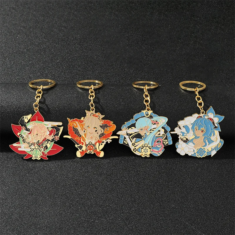 Anime Game Genshin Impact Kaedehara Kazuha Yoimiya Kamisato Ayaka Ganyu Character Cartoon Pendant Metal Keychain Ornaments