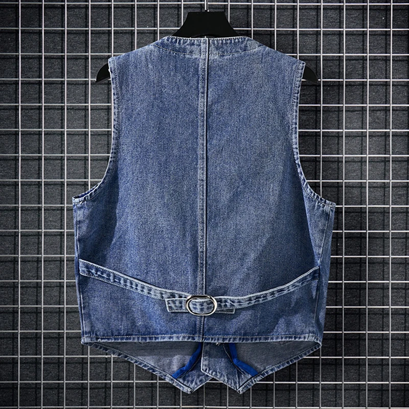 DIMUSI Autumn Men\'s Vest Vintage Denim Jeans Vest Male Black Sleeveless Jackets Men retro Tooling Jeans Waistcoats Clothing