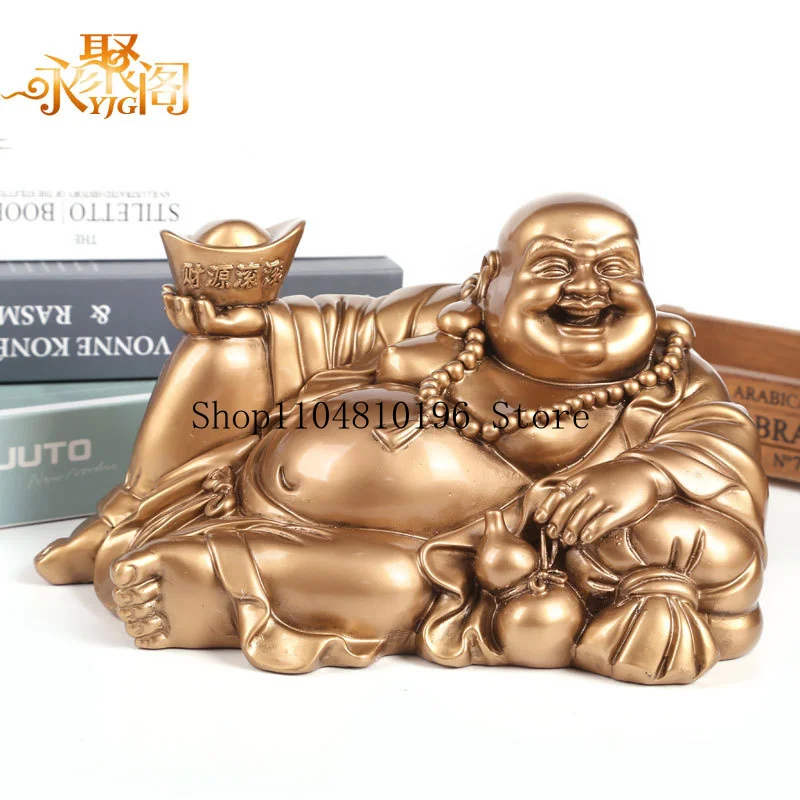 Resin Maitreya Buddha figurine, reclining Buddha, large-bellied smiling Buddha, feng shui decoration, for warding off evil spiri