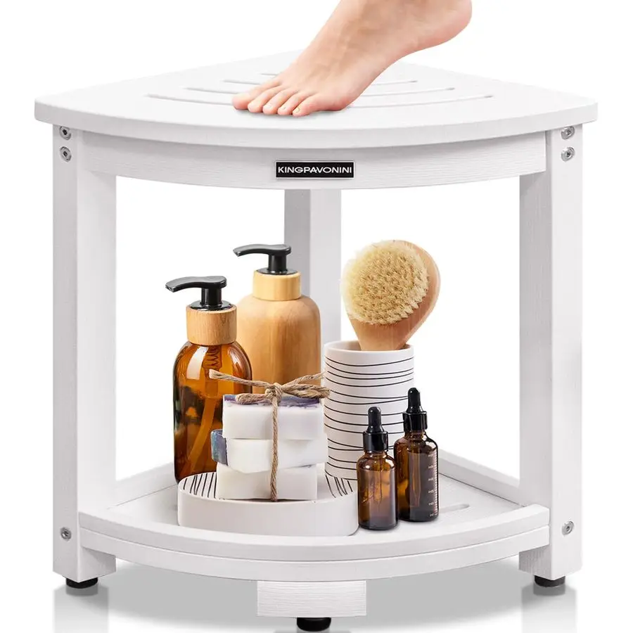 

Waterproof Corner Shower Stool for Inside Shower, AntiFading Shower Bench for Shaving Legs, HDPS AntiFracture Shower Seat with