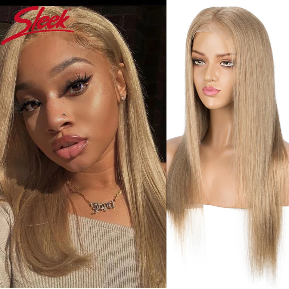 Sleek 22 Inch Gold Blonde Colored Human Hair Wigs 100% Real Ready To Wear 13X6X1 Straight Lace Front Brazilian Hair Wigs