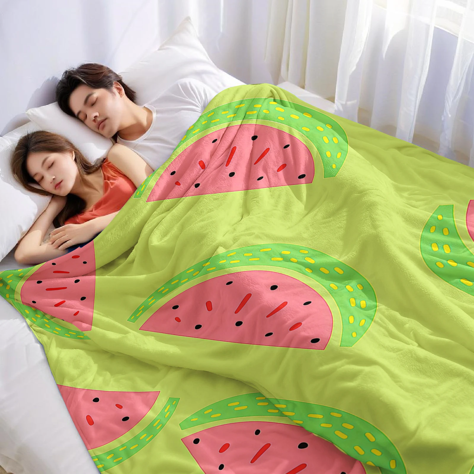 Watermelon Slice print Lightweight Microfiber Soft Christmas Fleece Blanket Warm Cozy Throw for Sofa Office Travel All Season