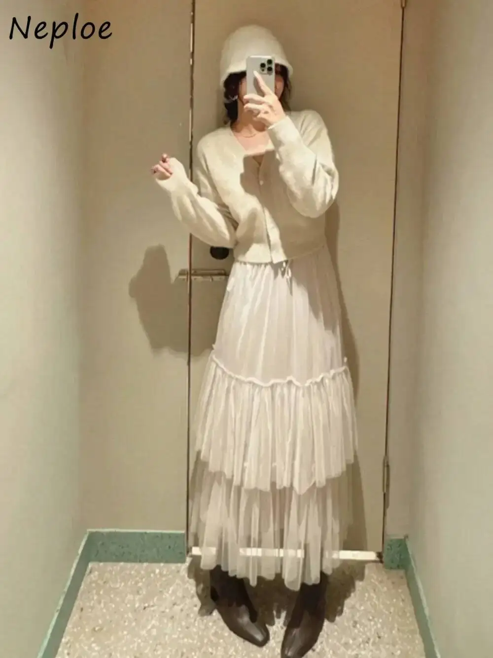 

Богемная универсальная юбка-торт на шнуровке, сетчатая тонкая плиссированная юбка средней длины Mujer, новый японский изысканный свежий Faldas