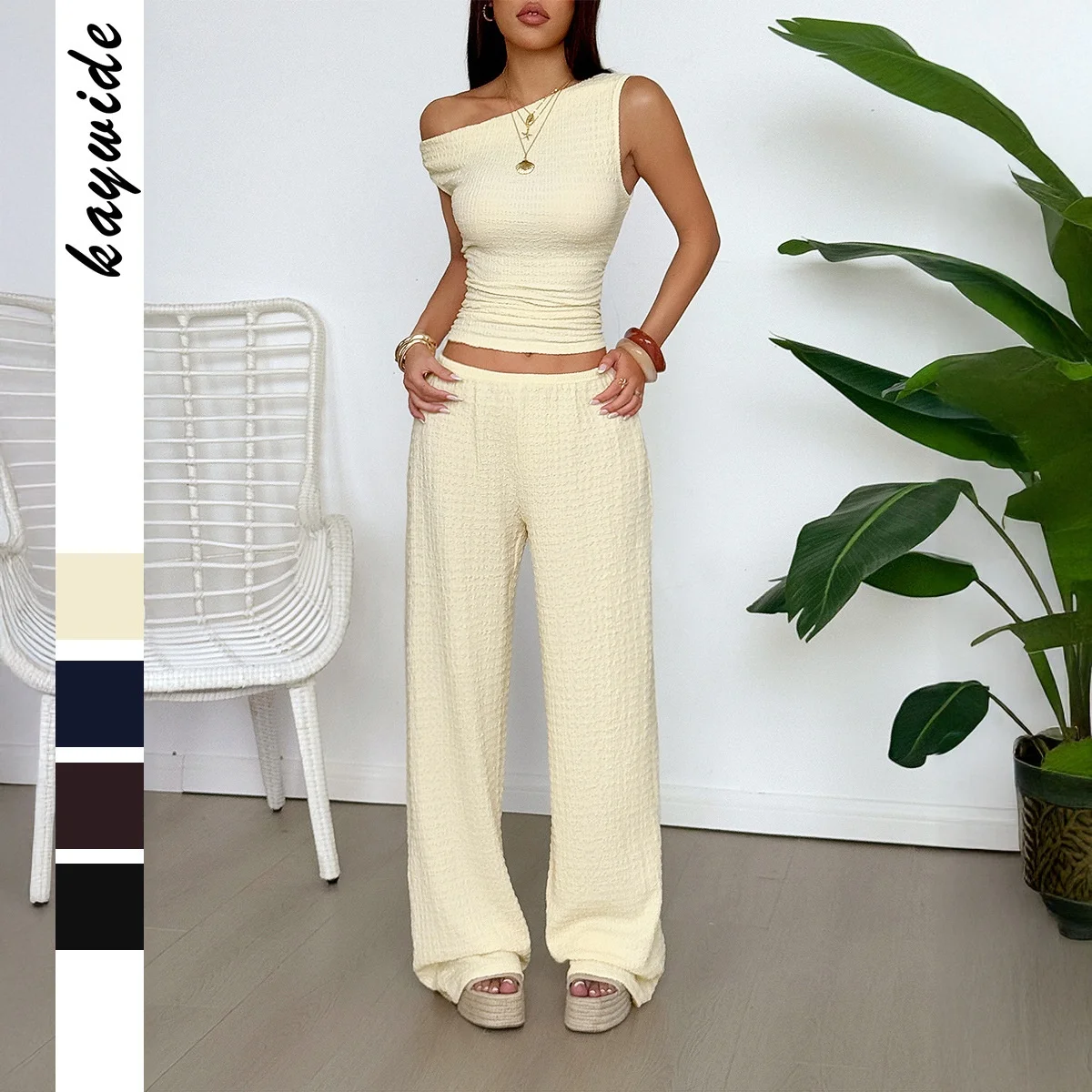 

Summer Sportswear Set for Women 2025 Independent Station Pure Color Long Pants Simple Design Casual Outfit Two-Piece Suit