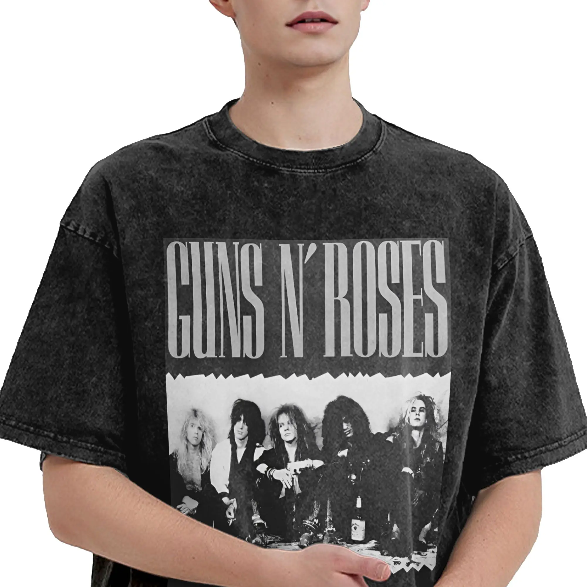 Vintage Guns N Roses Washed T-Shirts Streetwear Hip Hop Mode T-Shirt für Männer und Frauen 100% Baumwolle Harajuku Sommer – Detail 2