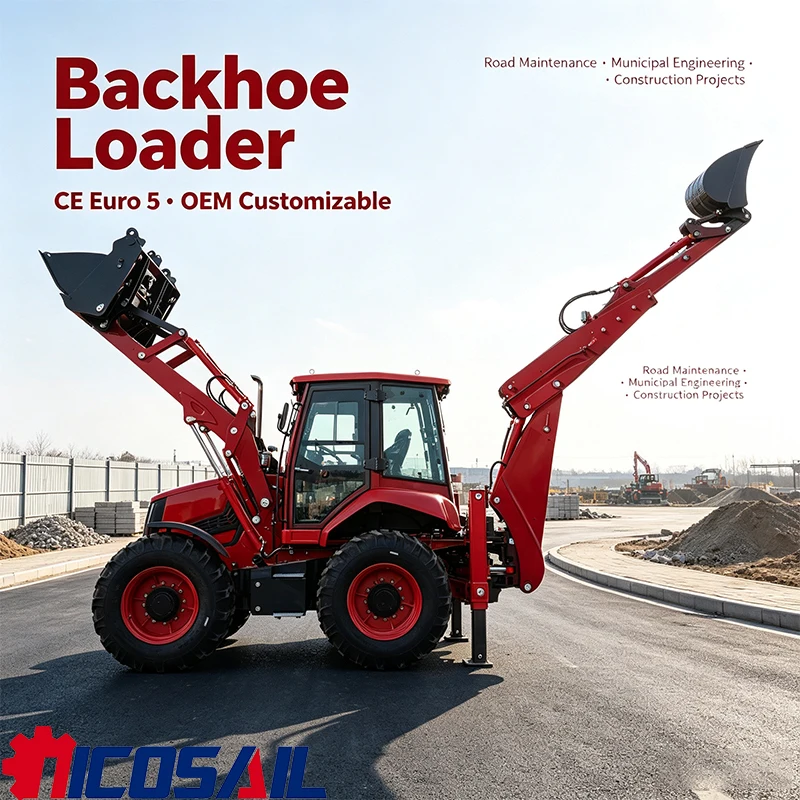 Backhoe Loader CE Euro 5 OEM Customizable for Road Maintenance, Municipal Engineering and Construction Projects