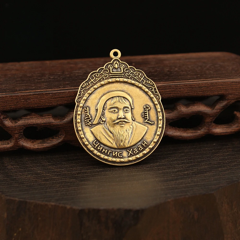 Mongolian Element Brass Genghis Khan Portrait Pendant Retro Decoration