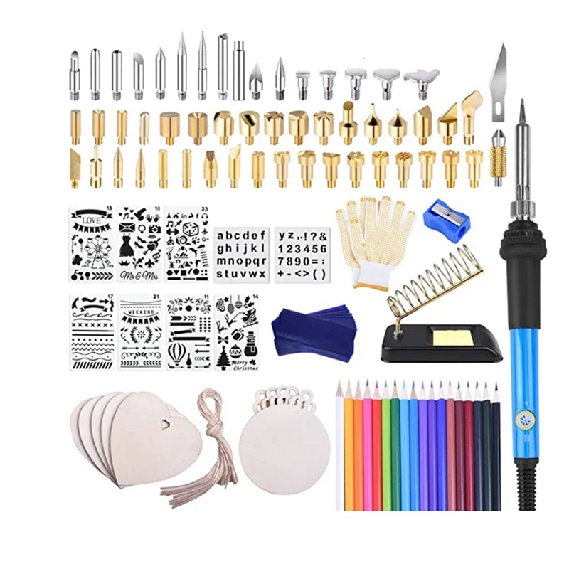 115Pcs Wood Burning Kit, Soldering Iron Wood Burning Tool DIY Kits 200-450 ℃ For Embossing/Carving/Soldering US Plug