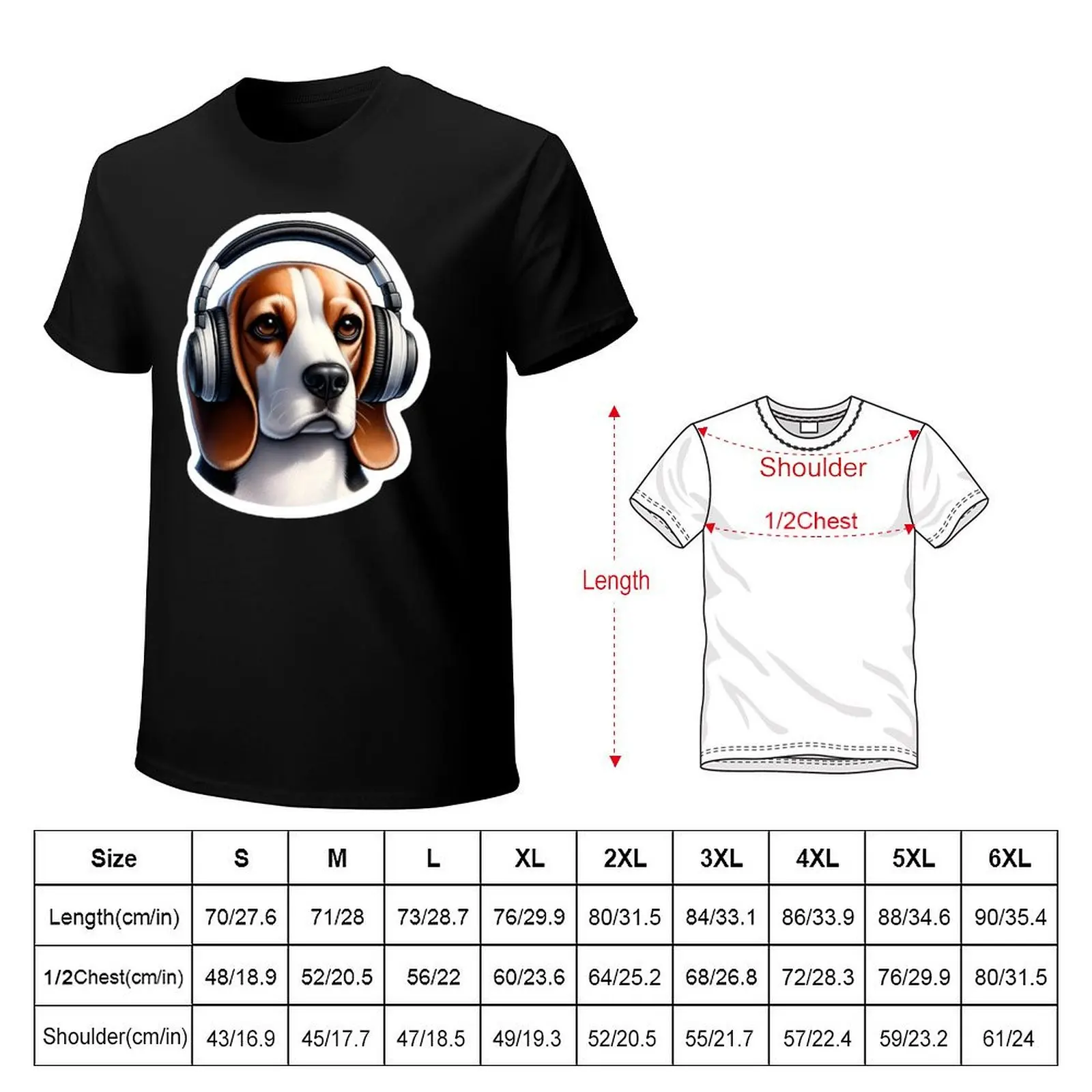 Dog with Headphones - Beagle T-Shirt Street Fashion Casual Tee Shirt