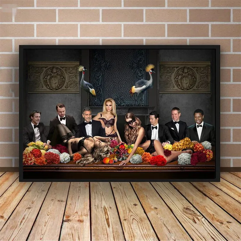 The Wolf of Wall Street and Sexy Beauty Party Motivation Rich Money Art Canvas Painting Poster Movie Star Living Room Decor