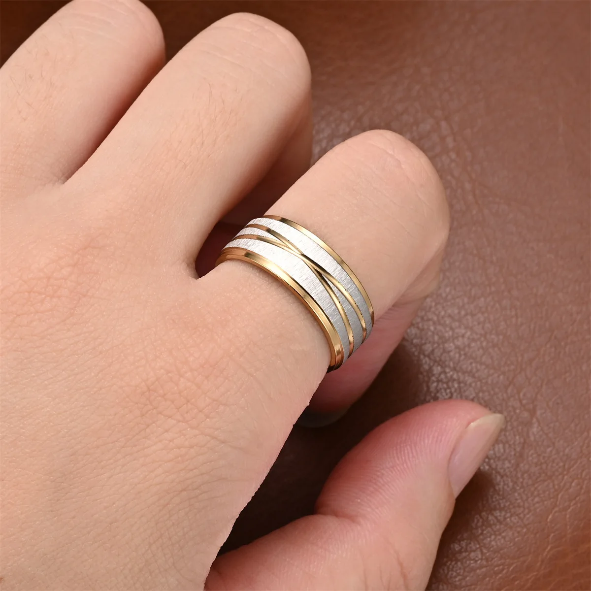 Aroutty 2024 New Design X Shape Cross Rings For Women Men Stainless Steel Wedding Band Knuckle Ring Jewelry