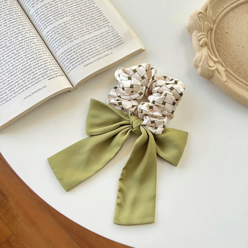 1pc Temperament Hair Ring Ties Summer Fashion Scrunchie Green High Grade Bow Knot Hairpin Rubber Band Headrope Set Wholesale image 4