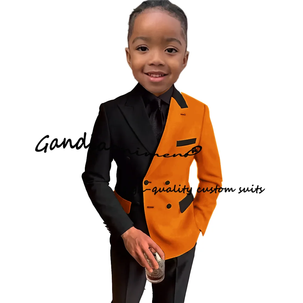 Color Block Boys Suit 2 Piece Double Breasted Blazer Wedding Kids Tuxedo Formal Party Dress Children Suits