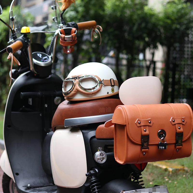 

Electric motorcycles hanging bag Vintage rear bag Front bag Waterproof side bag Universal locking large capacity side bag Small