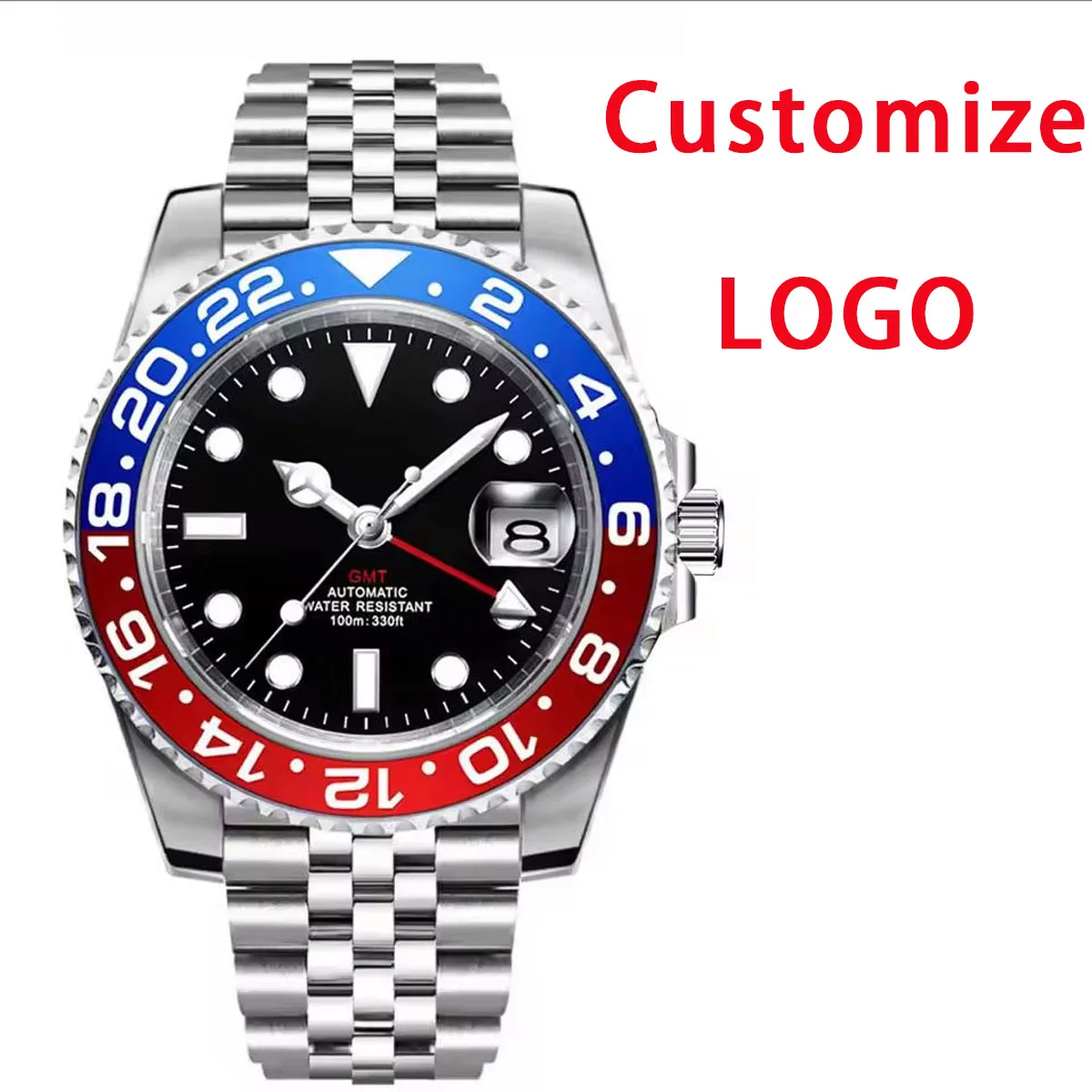 NH34 Watch Customizable Luxury Mechanical Automatic Men's Watch Customization GMT Watch NH34 Movement Watch with Glow Date Watch